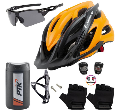 Capacete Ciclismo + Porta Objetos + Pisca + Óculos + Luvas