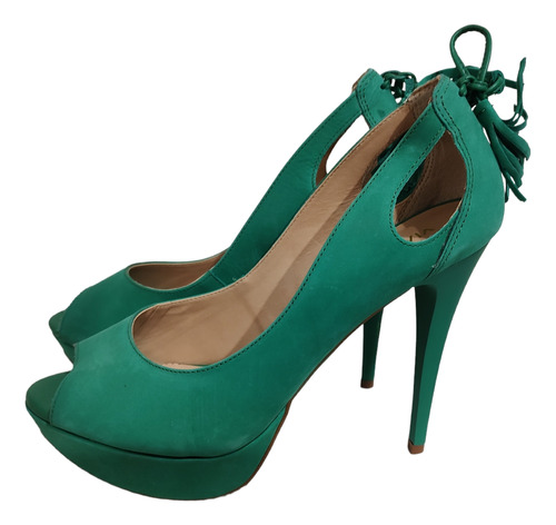 Zapatos Stilettos Vía Uno Verdes Boca Pez Talle 40 