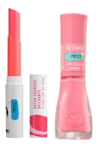 Esmalte E Batom Dailus Flamimos Pluma Cor De Rosa (kit)