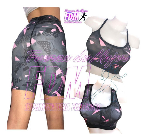 Conjunto De Biker Lycra 70 Den Sublimado + Top Talles 1 Al 5