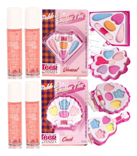 6 Kit Maquiagem Infantil E + 6 Gloss Brilho Infantil Atacado