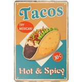 Cartel De Chapa De  L Vintage Tacos Mexicanos Cocina Me...
