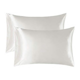 Fundas Para Almohada Queen De Saten Blanco Marfil 50x76cm