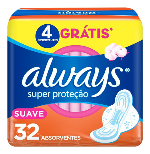 Absorvente Super Proteção Suave Com Abas 32 Unidades Always