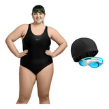 Combo Malla Natacion Mujer Talle Especial Antiparras Gorro