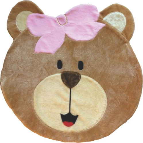 Tapete Pelucia Ursa Laço Rosa 95cm X 90cm Big Grande Quarto Infantil Menina Bebê Macio Fofo 