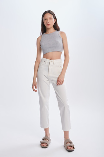 Jean Momfit Capri Blanco Blanco Mujer Cher Mix