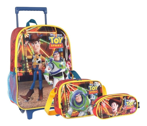 Kit Mochila Infantil Escolar Toy Story Rodinhas Grande Woody