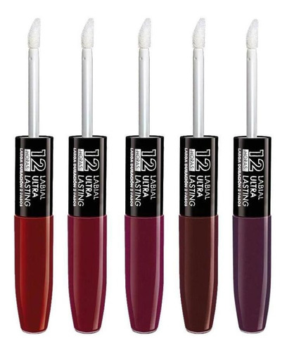 Set De 5 Labiales Duo 12h Larga Duración 2 Pzzo Make Up