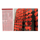 5 Cortina Metalizada Corazónes Rojos Metalizados 1mt X 2mt