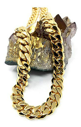 Collar Cadena Cubana De Oro De 11mm - 14k Chapado En Oro Rea