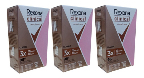 Pack X 3 Rexona Clinica Desodorante En Crema Classic 48g C/u