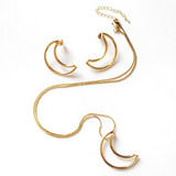 Conjunto Collar Y Aretes Lunas - Bronce Con Baño En Oro 24k