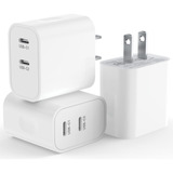 Paquete De 3 Cargadores De Pared Usb C, Doble Puerto Pd 20 W