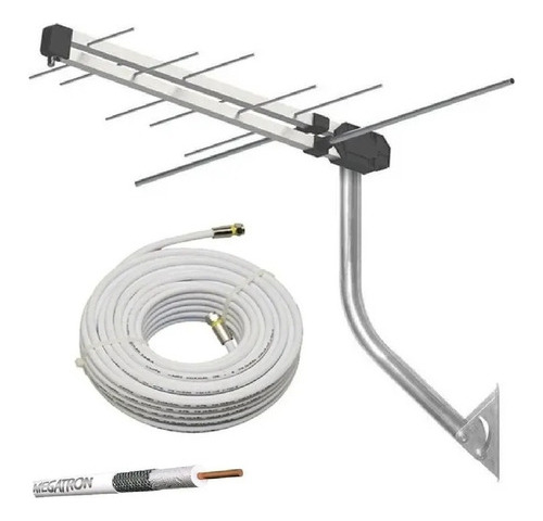 Kit Antena Externa Digital Log 12 + Suporte + Cabo 30 Metros