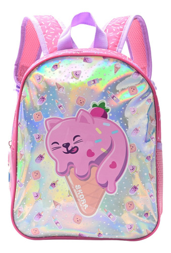 Mochila Espalda Jardín 12 Skora Gatito Escolar Infantil Color Rosa Diseño De La Tela Liso