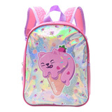 Mochila Espalda Jardín 12 Skora Gatito Escolar Infantil Color Rosa Diseño De La Tela Liso