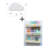 Set Velador Infantil Nube + 3 Repisas 50 Cm Madera Maciza