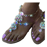 Elegantes Sandalias Planas For Mujer Con Regalo De Strass