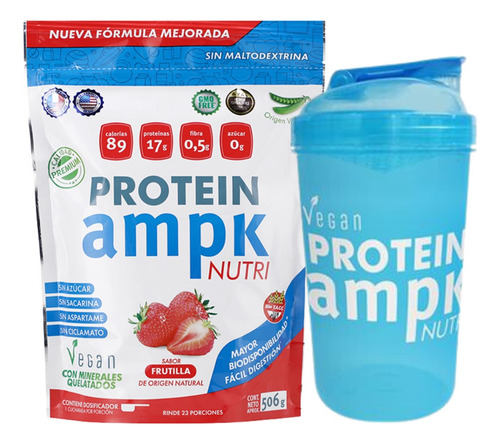 Ampk Proteina Vegana Frutilla + Vaso Shaker Azul
