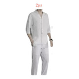 Conjunto De Ropa De Lino Para Hombre, Camisa, Traje De Dos P