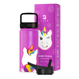 Termo De Agua Para Niños 18oz Con Popote Y Asa, B Life Unicornio