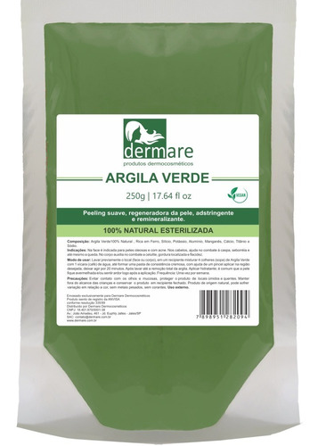 Argila Verde Dermare 250g - 100% Natural