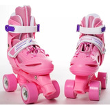 Patines 4 Ruedas Ajustables Para Niñas Color Rosado 