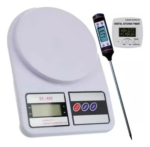 Balanza Cocina Digital 10k + Reloj Temporizador + Termometro