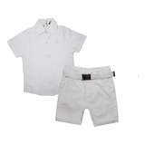 Conjunto Menino Festa Camisa Marsala Social Bermuda Branca