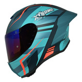 Casco Para Moto Xtrong Azul Turquesa Naranja Rider One