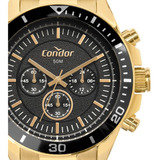 Relogio Masculino Dourado Condor Fundo Preto Original