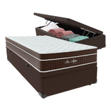 Cama + Box Baú Solteirão Marrom Colchão New Aspen Comfort