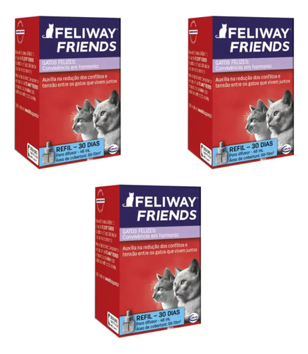 3unid Feliway Friends Refil 48ml Adaptação Gatos Ceva