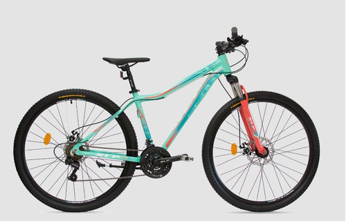 Mountain Bike Femenina Slp 25 Pro Lady R29 21v Color Verde/blanco/azul Con Pie De Apoyo  