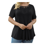 Blusa Para Mujer, Talla Grande, Manga Corta, Cuello Redond