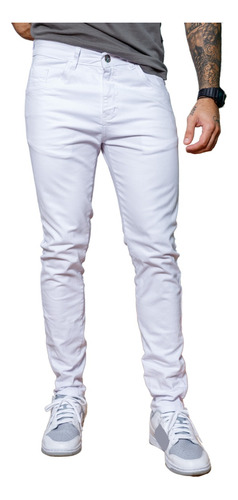 Calça Jeans Branca Masculina Skinny Com Elastano Lycra 2023