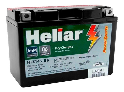 Bateria Original Heliar Htz14s-bs Yamaha Xvs950 Midnightstar