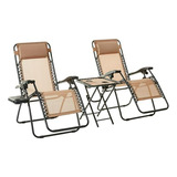 Set De 3 Sillas Reclinables De Exterior Con Mesa Lateral, Aj