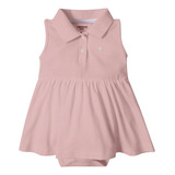 Body Hering Kids Vestido Bebê Menina Gola Polo Rosa