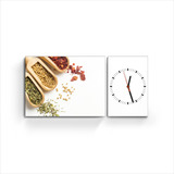 Cuadro Diptico Con Reloj De Pared Cocina Especias Tictime