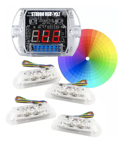  Kit Strobo Zendel Rgb  Colorido Voltimetro + 4 Faróis 