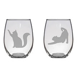 Juego De Copas De Vino Sin Tallo Grabadas Con Diseño De Gato