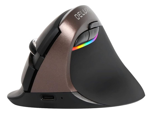 Mouse Delux, Iluminación Rgb, 6 Botones, Marrón