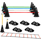 10 Cones Furados C/ Barreiras + Escada Agilidade + 10 Pratos