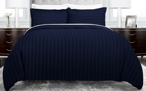 Duvet Cover Azul Oscuro Líneas Microfibra Doble Diseño De La Tela Rayado