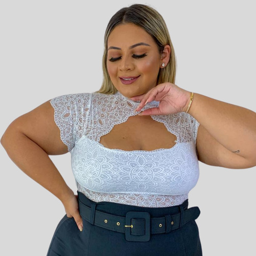 Top Cropped Plus Size Sexy Renda Tamanho Grande Gg Xg (iza)