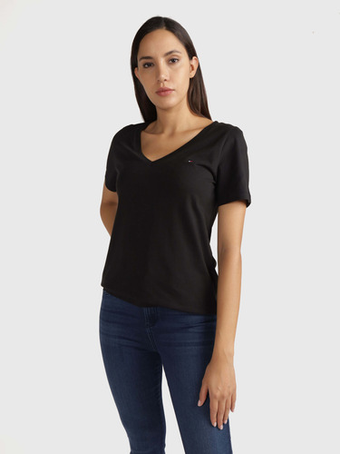 Playera Modern Negra Con Cuello De Pico Tommy Hilfiger Mujer