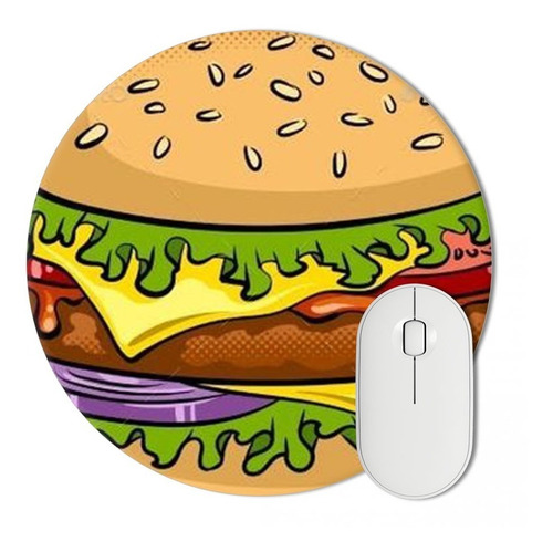 Mousepad Hambúrguer Burger Divertido Criativo Rendondo 