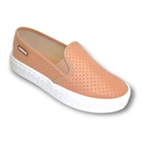 Tênis Fem Moleca Slip On Flatform Microperfuro Nude 5712.304